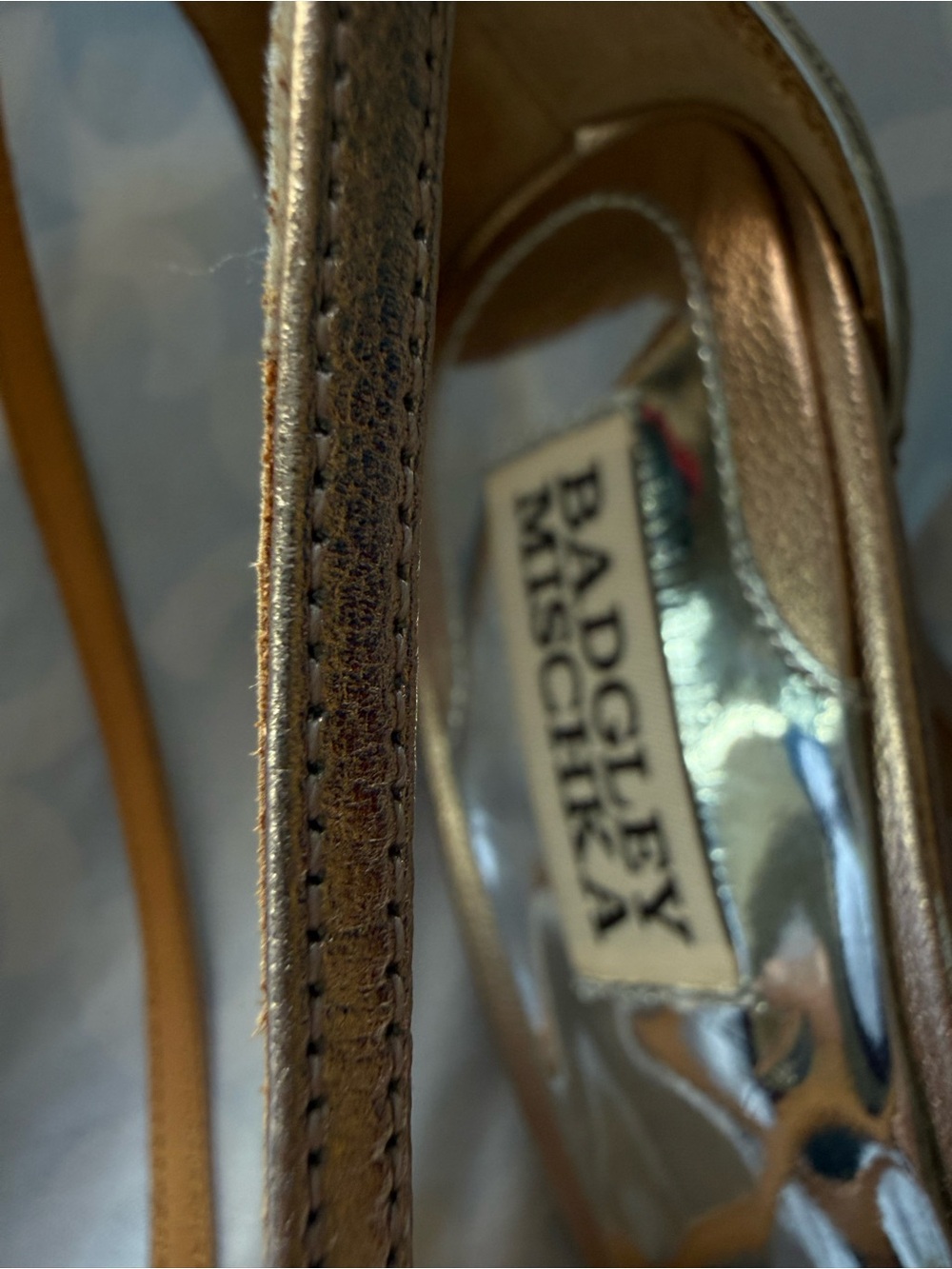Badgley Mischka Metallic Rose Gold Strappy Stiletto Sandal - Picture 12 of 16